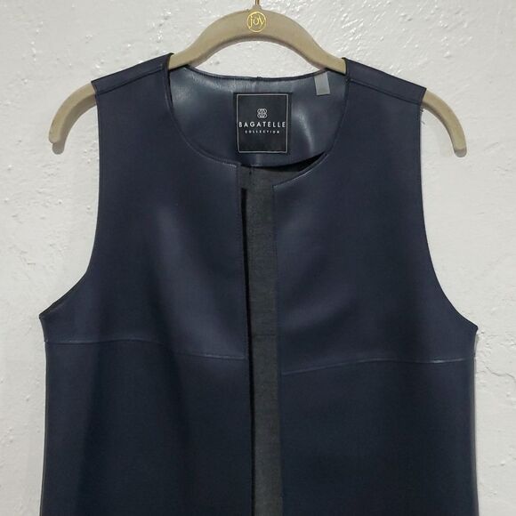 Bagatelle Faux Leather Long Duster Vest in Dark Navy Blue Size S - Picture 3 of 10